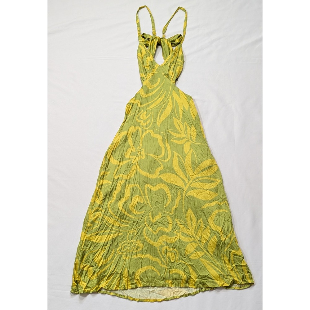 Anthropologie Corey Lynn Calter Cut Out Backless Maxi Dress Green Yellow XS NWT